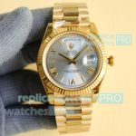 Replica Rolex Day-Date II Citizen 8215 Yellow Gold Silver Roman Watch